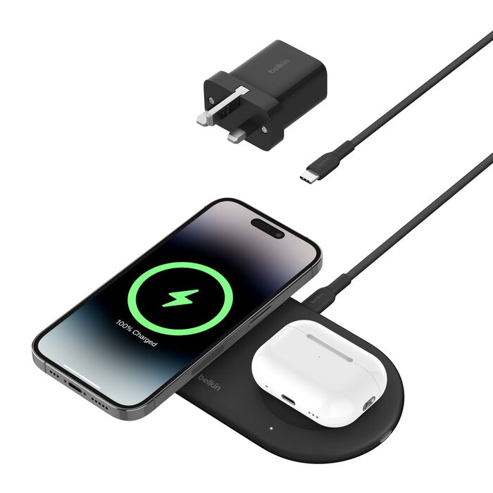 BOOST CHARGE™ PRO 2in1 Qi2 15w Magnetic Charging Pad, Black