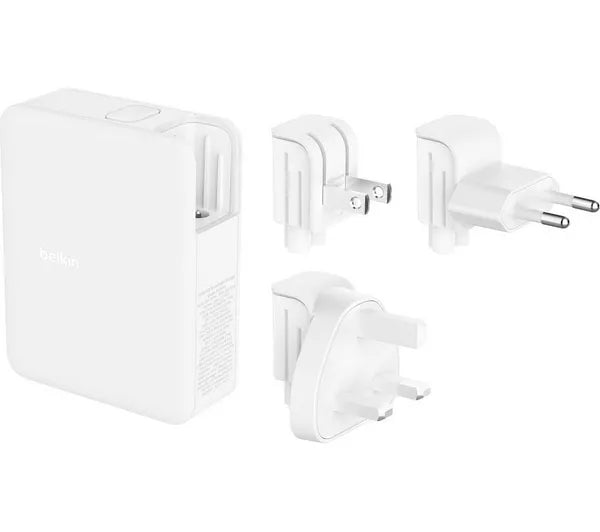 BOOST CHARGE™ 140w USB GaN 4-ports Wall Charger with UK, EU, US plug tips, White