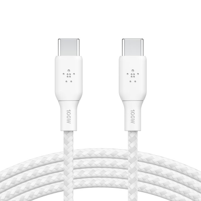 BOOST CHARGE™ USB-C to USB-C 2.0 Braided , 1M, White, (2pk)