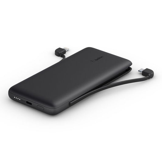 BOOST CHARGE™ 10,000 mAh  PD Powerbank with Integrated Cables (USB-C and Lightning), Black